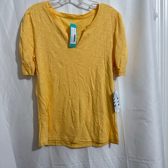 Women's Market & Spruce Mustard Colette Shirred Sleeve Tee M - Picture 1 of 7